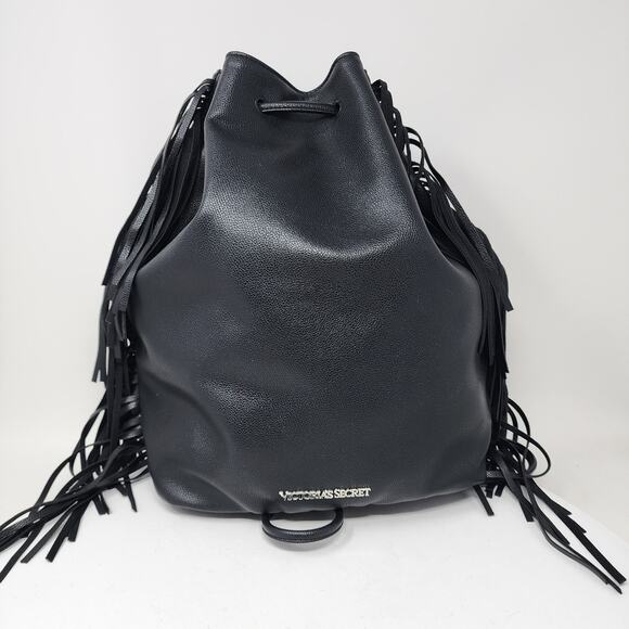 Victoria's Secret Backpack Black Faux Leather Bucket Pouch Fashion Show NWT 2015 - Picture 1 of 9